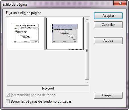 Cuadro de diálogo Estilo de página 