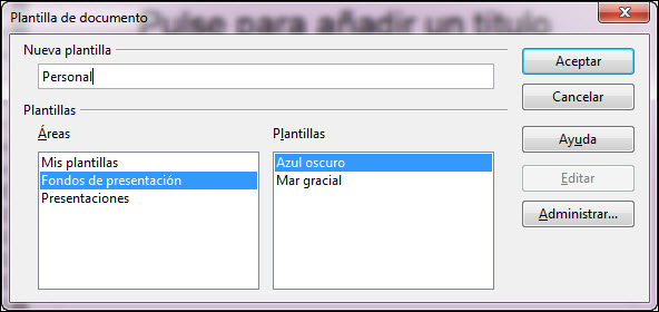 Cuadro de diálogo Plantilla de documento
