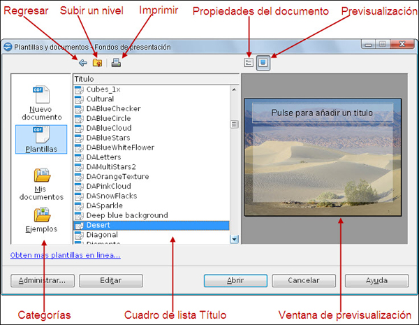 Cuadro de diálogo Plantillas y documentos 
