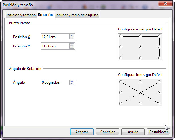 Cuadro de diálogo Posición y tamaño. Rotación Cuadro de diálogo Posición y tamaño. Rotación