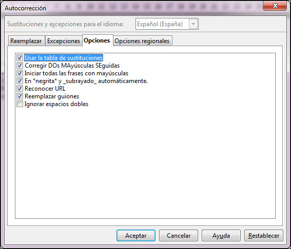 Cuadro de diálogo Autocorrección - Opciones Cuadro de diálogo Autocorrección - Opciones