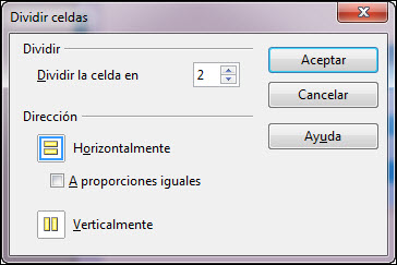 Cuadro de diálogo Dividir celdas