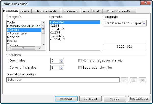 Cuadro de diálogo Formato de celdas