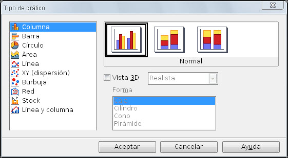 Cuadro de diálogo Tipo de gráfico Cuadro de diálogo Tipo de gráfico