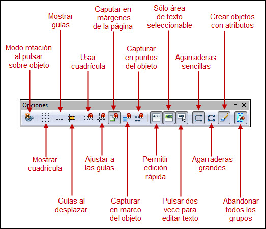 Barra de herramientas Opciones