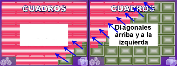 Cuadros diagonales arriba y a la izquierda
