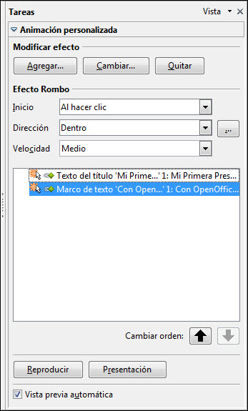 Panel de tareas Animación personalizada