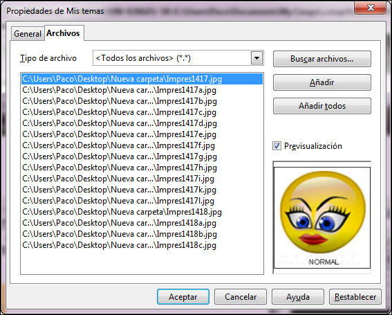 Cuadro de diálogo Propiedades - Archivos Cuadro de diálogo Propiedades - Archivos