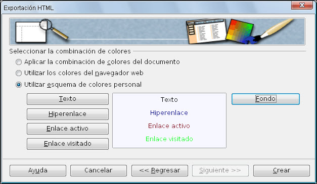 Cuadro de diálogo Exportación HTML - Paso 6