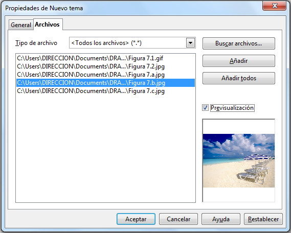 Cuadro de diálogo Archivos