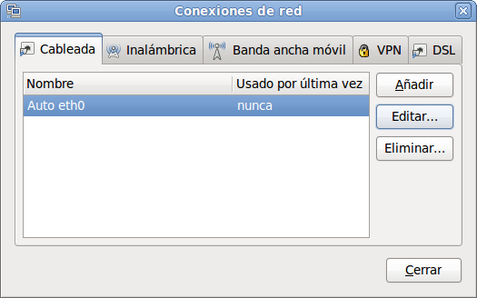 Editar conexión de red Editar conexión de red