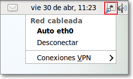 Botón izquierdo de Network Manager Botón izquierdo de Network Manager