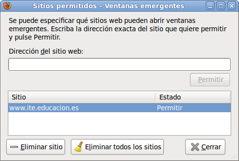 Sitios permitidos Sitios permitidos