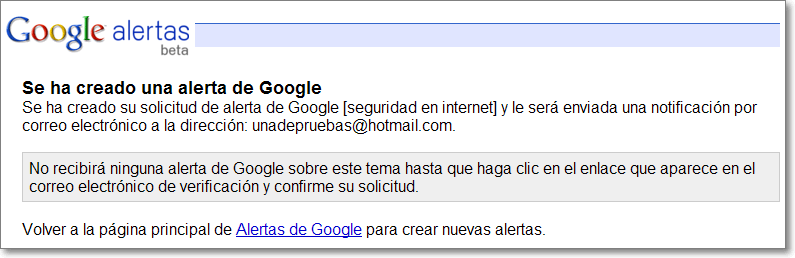 Creación de alerta