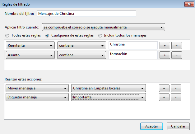 Reglas de filtrado