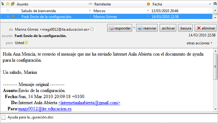 Recibiendo reenvío