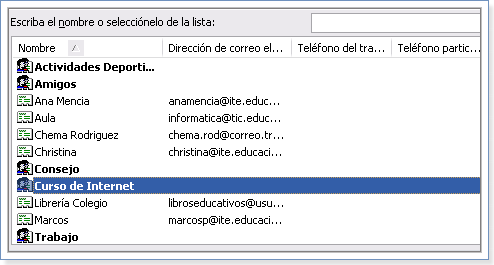 Lista con grupo