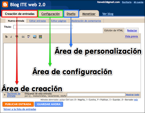 Zona de administración de Blogger