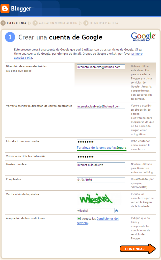 Crear nueva cuenta