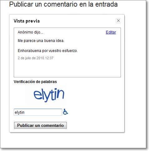 Publicar comentario en la entrada