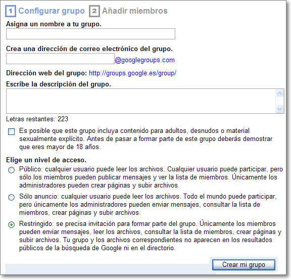 Crear grupo