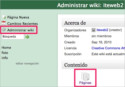 Administrar páginas
