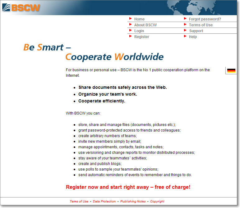 Sitio web público de BSCW 