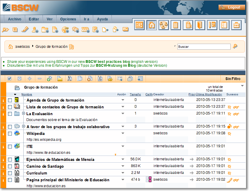 Inicio BSCW