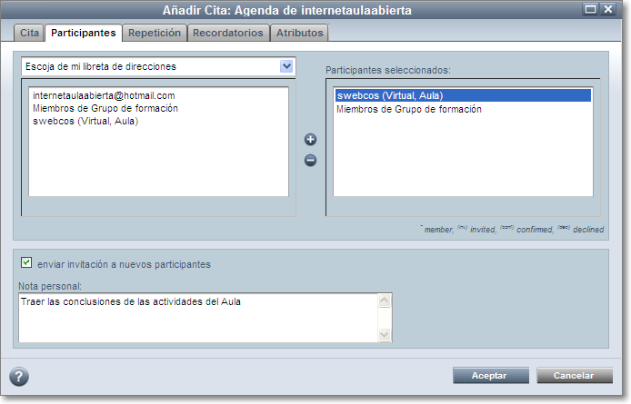 Añadir participantes a la cita
