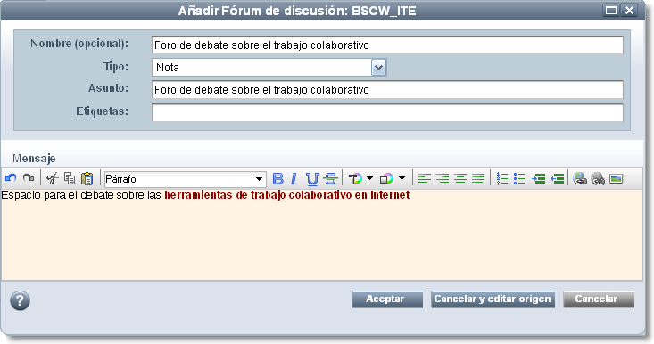 Añadir fórum de discusión