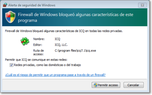 Aviso Firewall de Windows