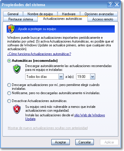 Actualizaciones automáticas Actualizaciones automáticas