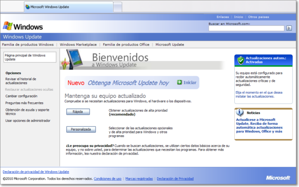 Sitio de Windows Update
