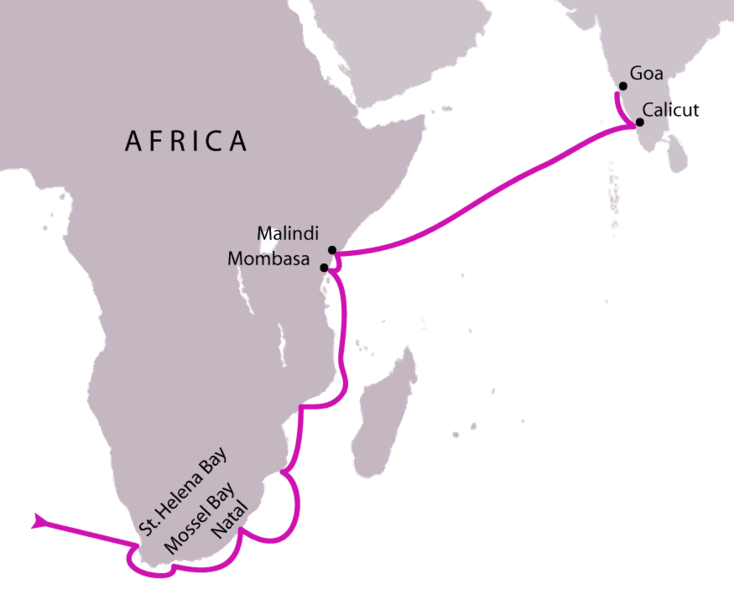 Ruta seguida por Vasco de Gama para llegar a la India