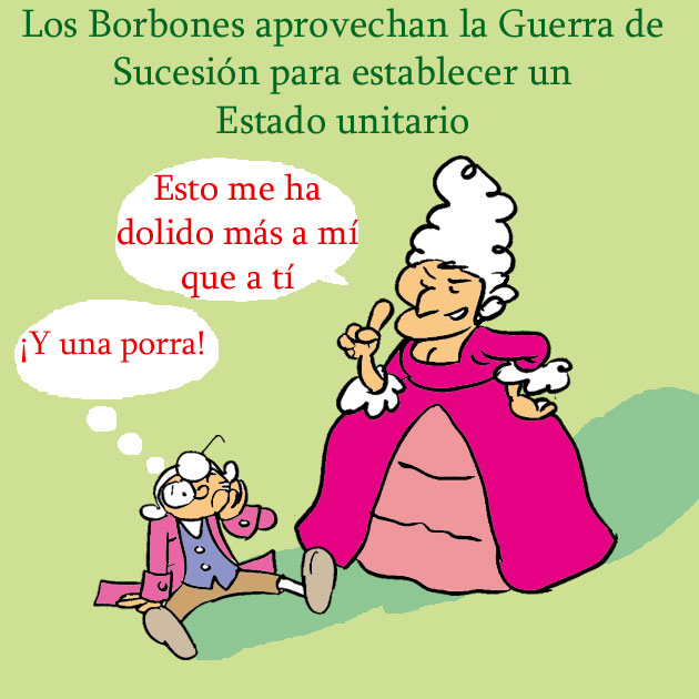 Los Borbones caricatura sobre la imposición del Estado Unitario
