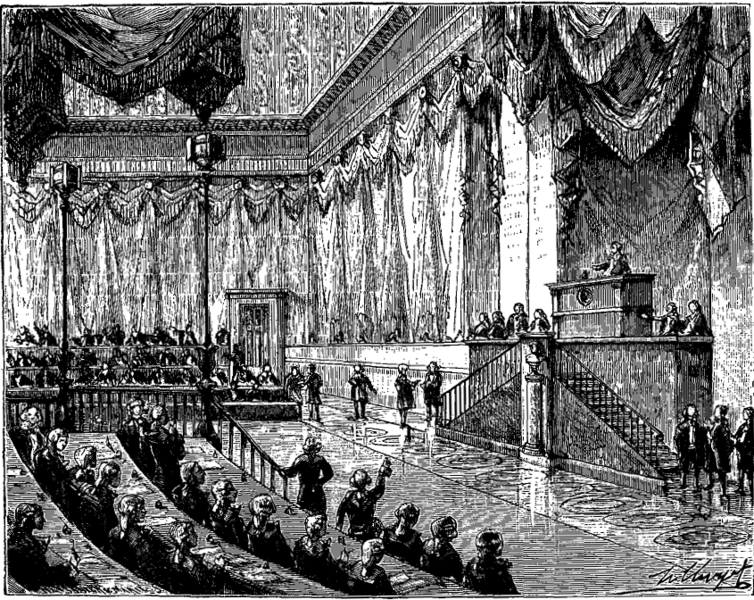 Grabado que representa una sesión de la Convención,  nombre que se dio a la nueva Asamblea elegida en 1792
