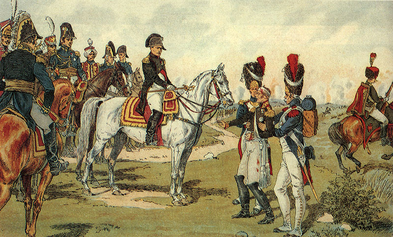 Battle at Borodino. Napoleon y el general Ruso Lihachev, obra de Sazonov